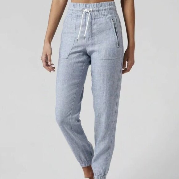 Athleta Cabo Pure Linen Jogger Pants Size 4 Slim Fit Chambray Blue Drawstring - Picture 7 of 7